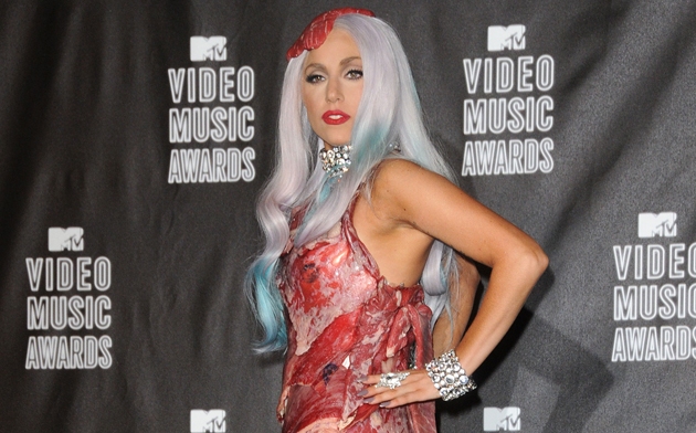 lady gaga meat dress pictures. Would you wear a meat dress?